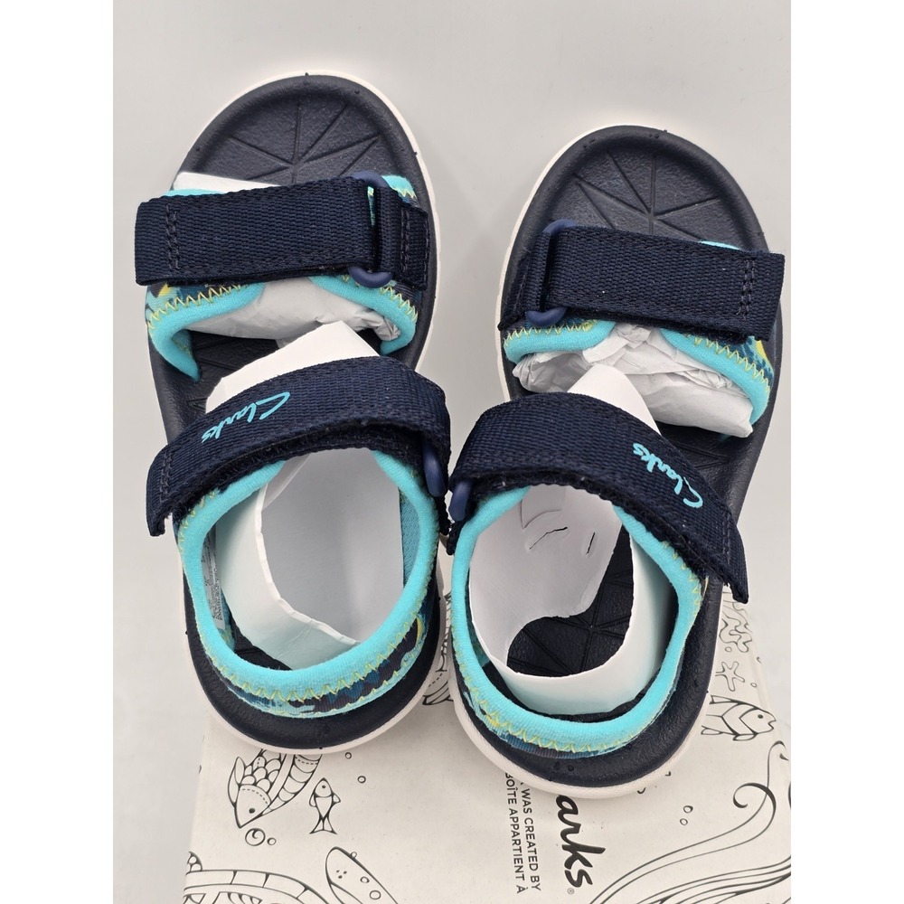 Clarks - Kids - Adjustable Sandals, SurfingTide K - Navy Marine Dinosaur‎ Sz 8 M - Picture 8 of 13